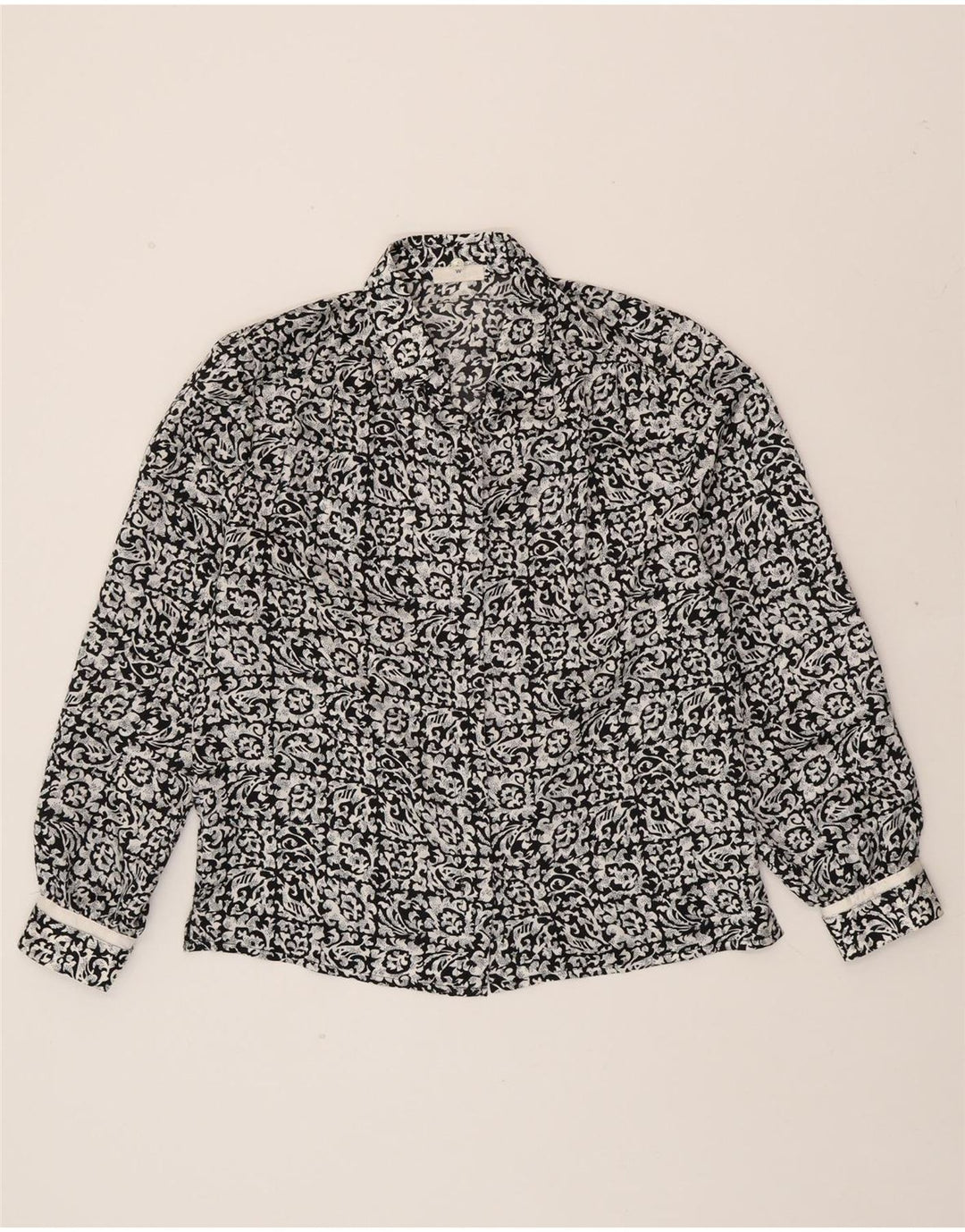 SOMMERMANN Womens Shirt Blouse EU 42 Large Black Floral Polyester Vintage Sommermann and Second-Hand Sommermann from Messina Hembry 
