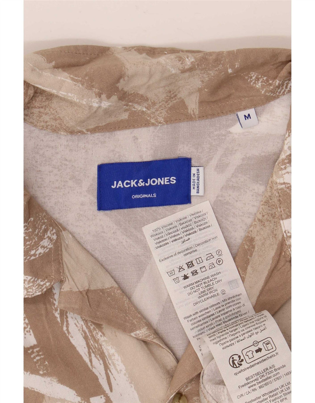 Męska koszula z krótkim rękawem Jack & Jones w abstrakcyjny wzór, średnio beżowa wiskoza