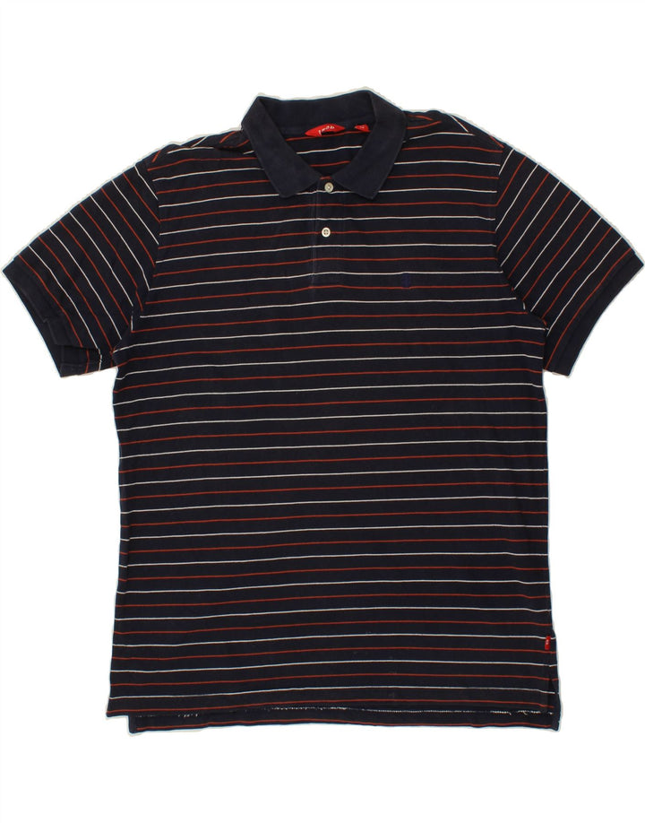 IZOD Mens Polo Shirt Large Navy Blue Striped Cotton Vintage Izod and Second-Hand Izod from Messina Hembry 