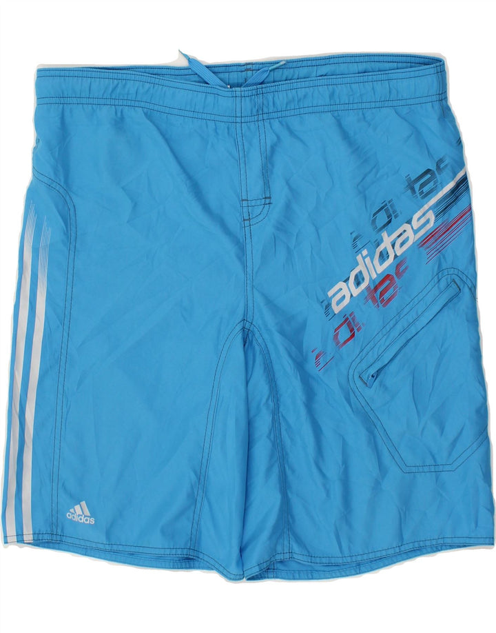 ADIDAS Boys Graphic Sport Shorts 15-16 Years Blue Polyester Vintage Adidas and Second-Hand Adidas from Messina Hembry 