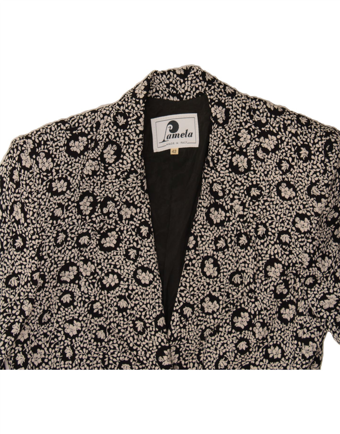 VINTAGE Womens 3/4 Sleeve 3 Button Blazer Jacket IT 42 Medium Black Floral Vintage Vintage and Second-Hand Vintage from Messina Hembry 