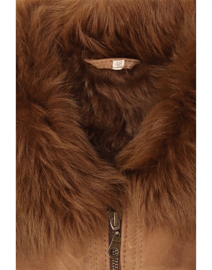 Vintage damska kurtka shearling IT 48 XL brązowa