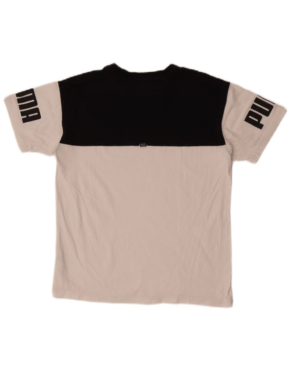 Chłopięcy T-shirt Puma z grafiką, 13-14 lat, biała bawełna z blokami kolorów