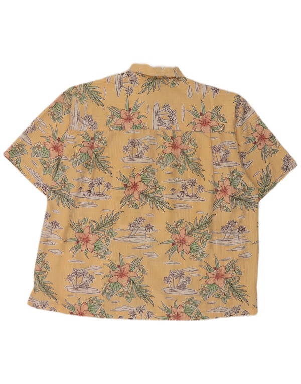 Koszula męska z krótkim rękawem w stylu vintage 2XL Żółty kwiatowy sztuczny jedwab