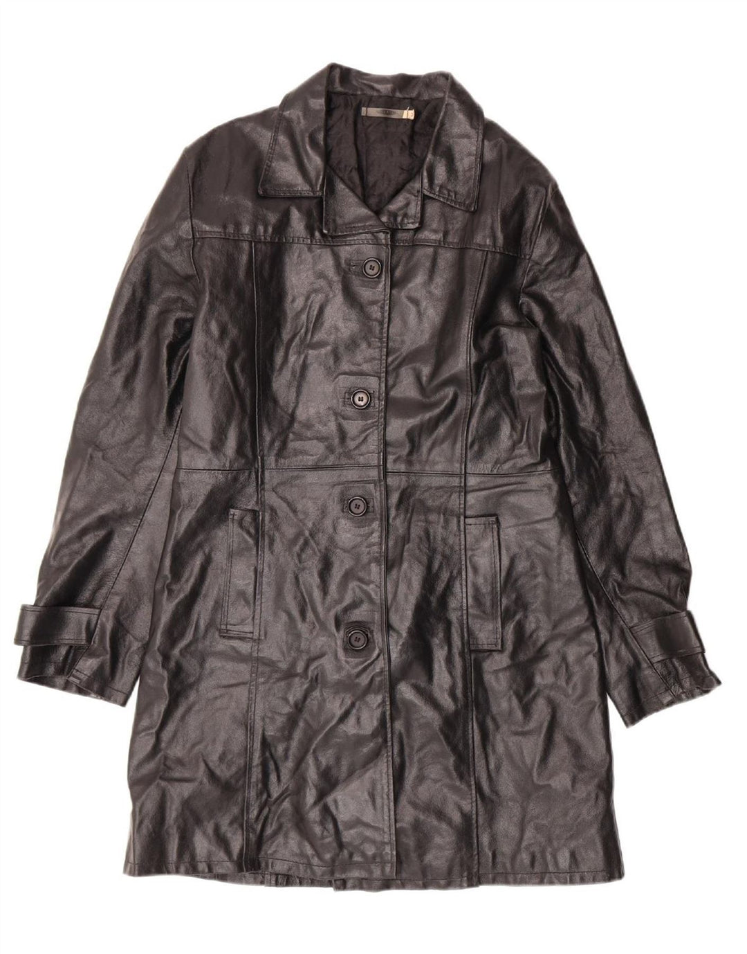 PLEASE Womens Leather Coat UK 14 Medium Black Leather