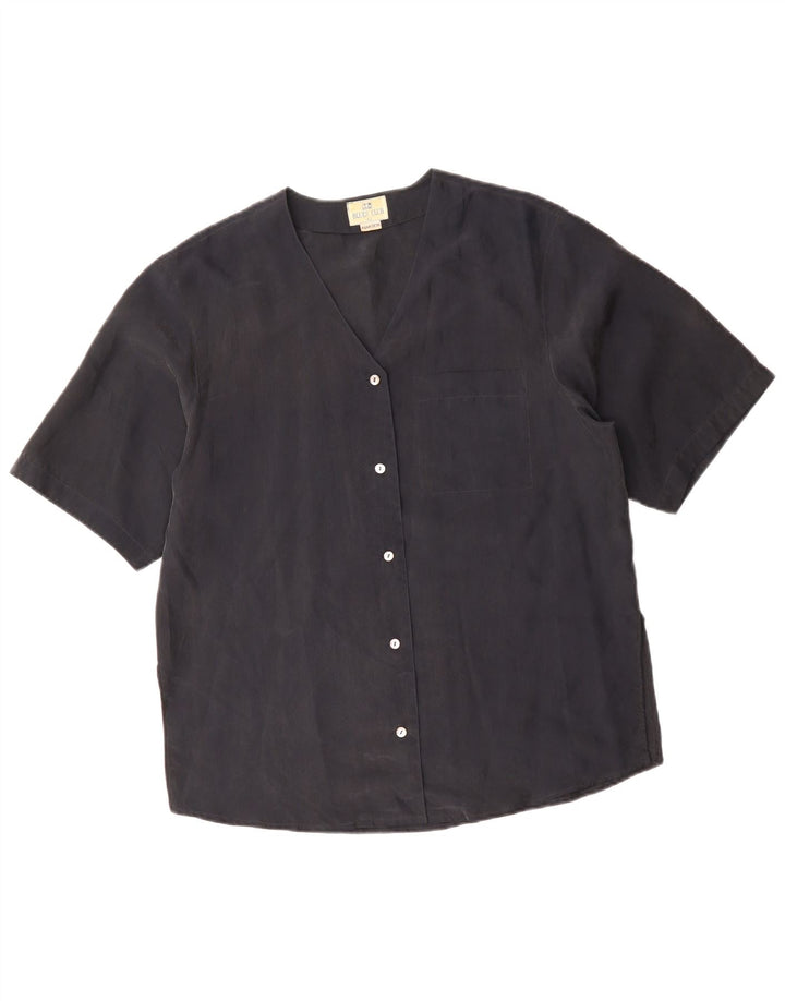 Damska bluzka koszulowa z krótkim rękawem BLUE CLUB IT 42 Średni czarny jedwab