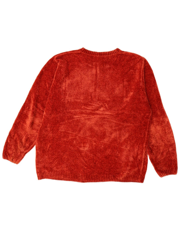 Sweter damski VINTAGE z okrągłym dekoltem i okrągłym dekoltem UK 16, duży, czerwony w kwiaty