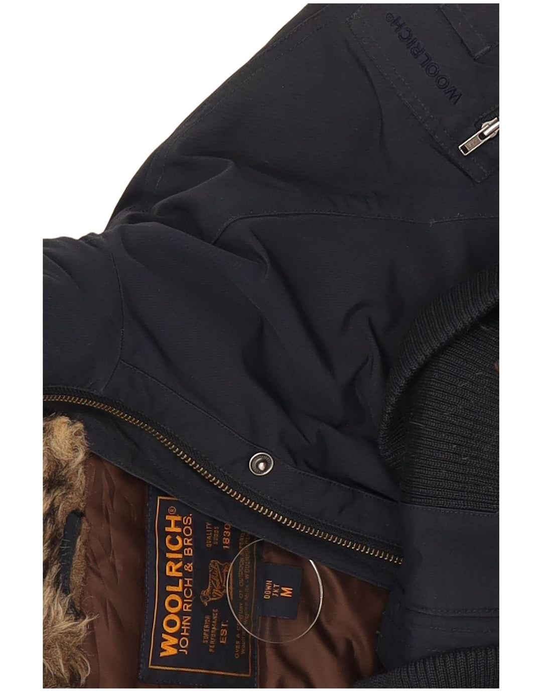 Damska ocieplana kurtka z kapturem Woolrich UK 12 Średni granatowy, bawełniany