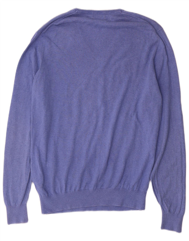 Męski sweter Massimo Dutti z dekoltem w kształcie litery V, duży, niebieski, bawełniany
