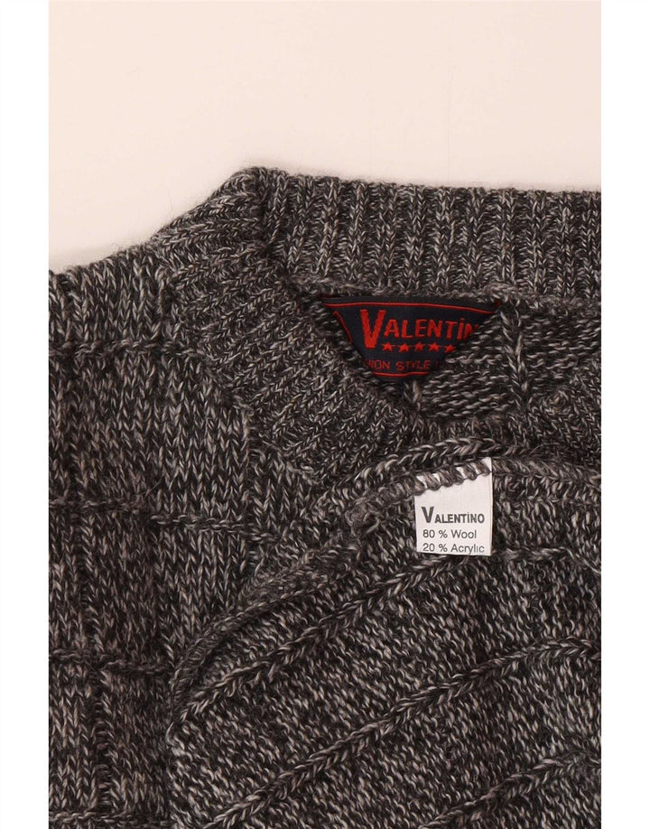 Męski sweter z okrągłym dekoltem Valentino, duży, szary, wełniany