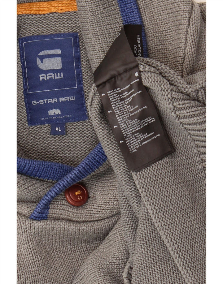G-Star Męski sweter z szalowym dekoltem XL, szara bawełna