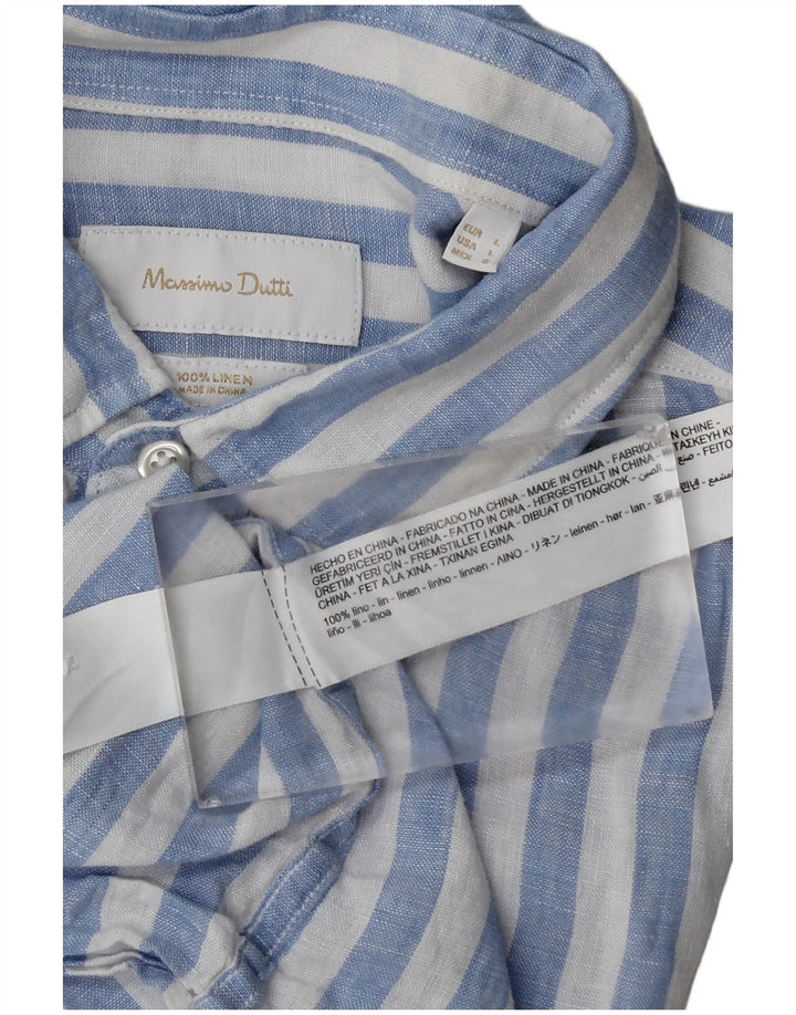 Koszula męska Massimo Dutti, duża, lniana w niebieskie paski