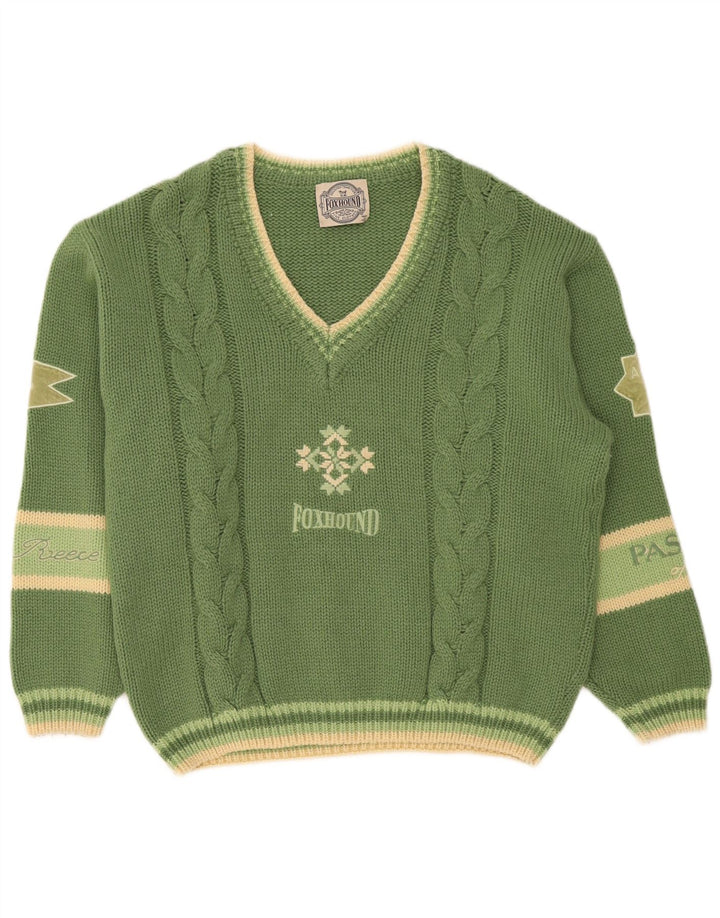 Męski sweter Foxhound z graficznym dekoltem w serek XL, wełniany w zielone paski