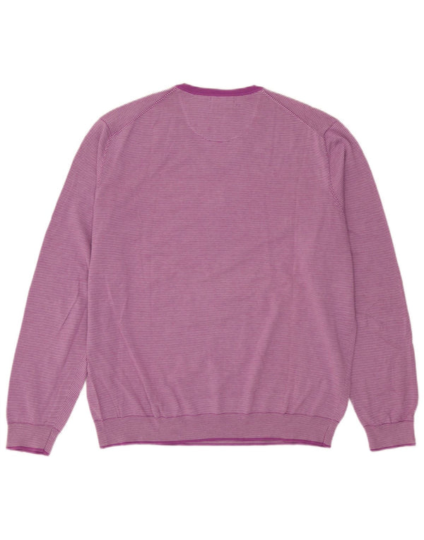 Męski sweter Massimo Dutti z dekoltem w kształcie litery V, XL, bawełniany w fioletowe paski