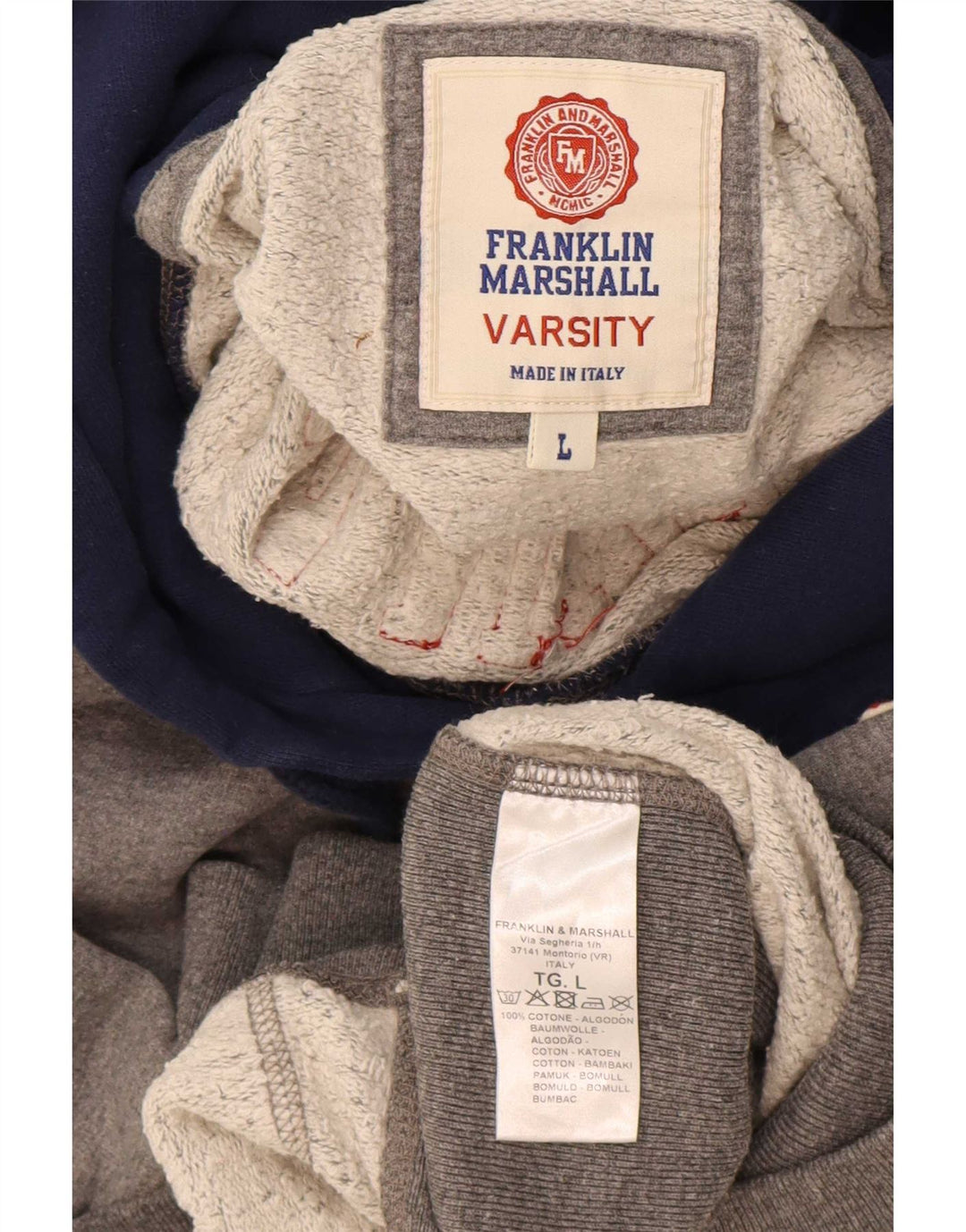 Męski sweter z kapturem i grafiką Franklin & Marshall, duży, szary, z blokami kolorów
