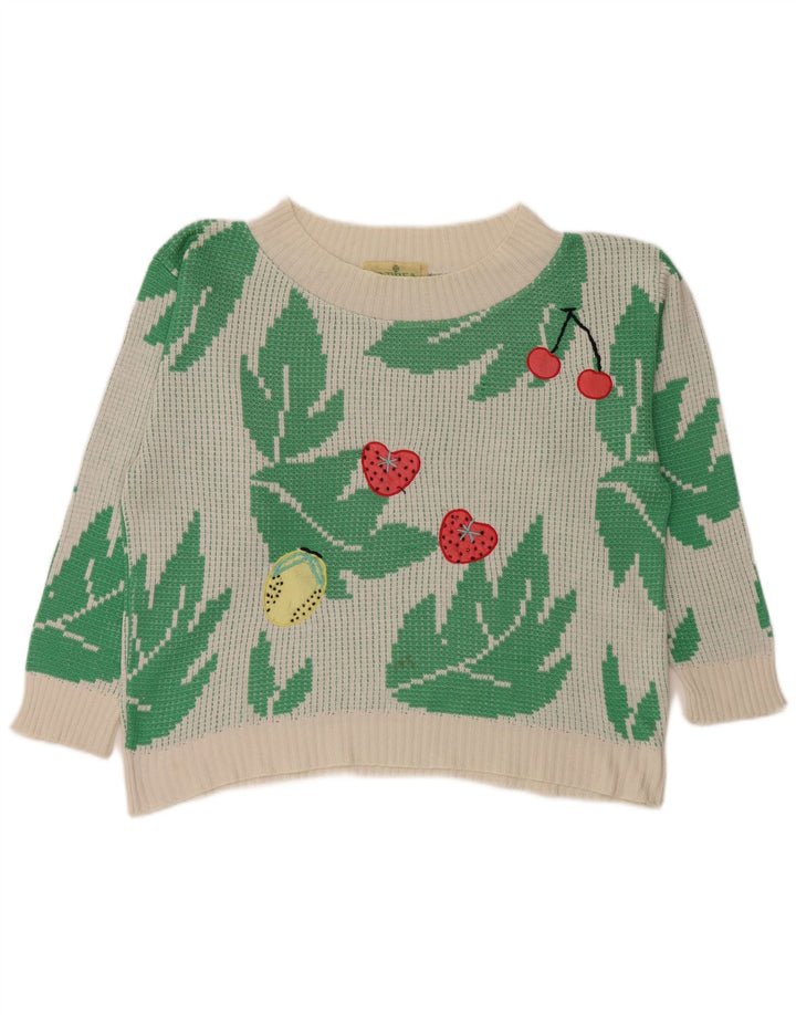 Sweter damski w stylu vintage, z dekoltem w łódkę, UK 10, mały, biały, akrylowy