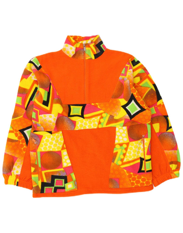 Vintage damski sweter polarowy z zamkiem błyskawicznym UK 18 XL pomarańczowy geometryczny