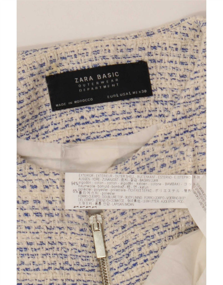 Damska marynarka Zara Longline z pełnym zamkiem UK 14, duża, biała, nakrapiana