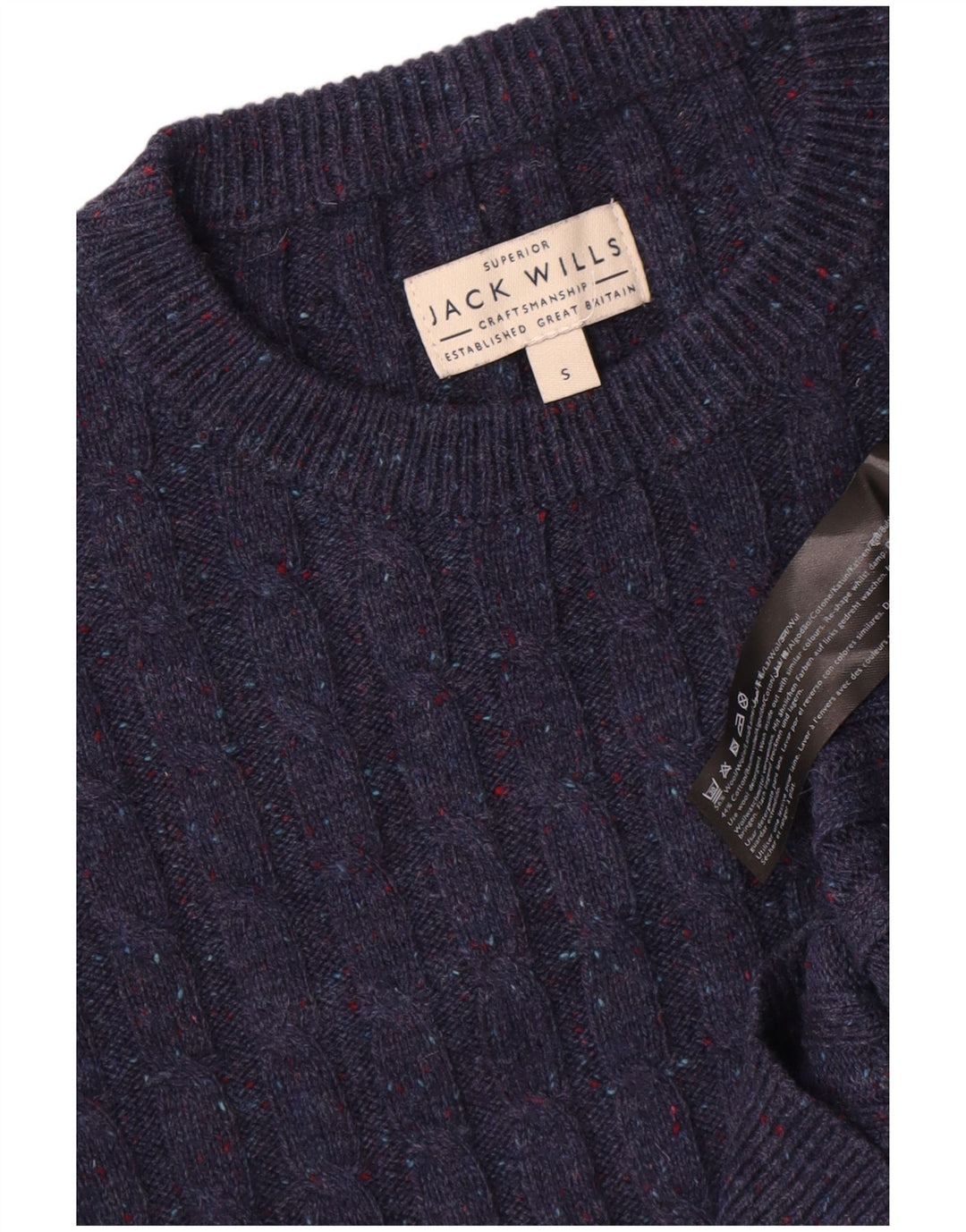 Męski sweter Jack Wolfskin z okrągłym dekoltem, mały, granatowy, wełniany w cętki