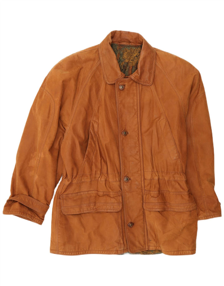 Vintage męska kurtka skórzana IT 54 2XL brązowa