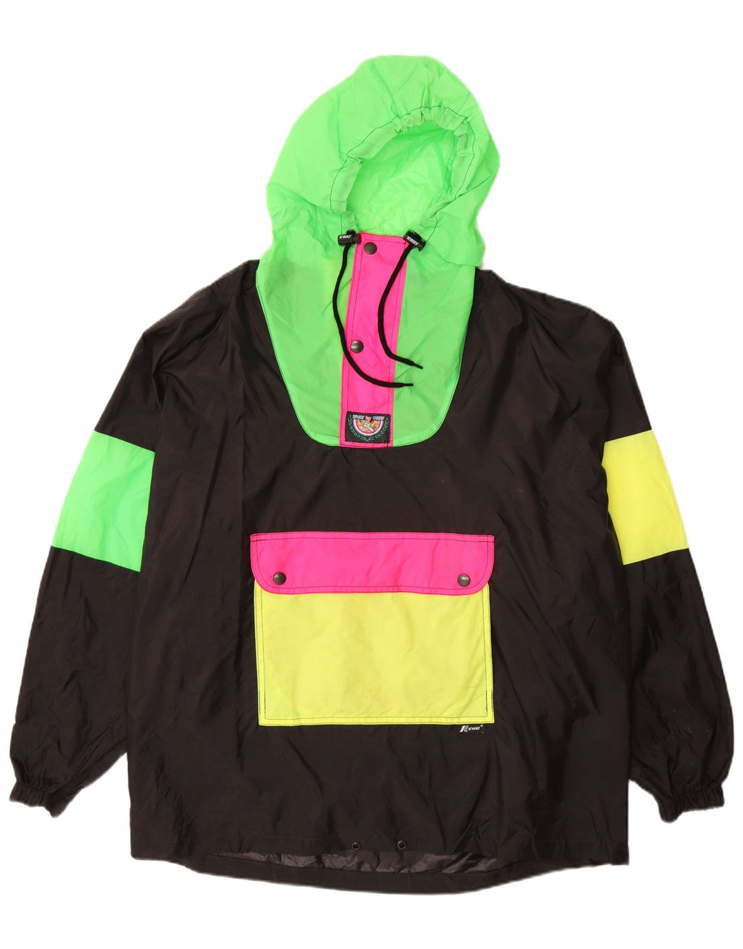 Męska kurtka Anorak z kapturem K-WAY UK 40, duża, czarna, z blokami kolorów, poliamid