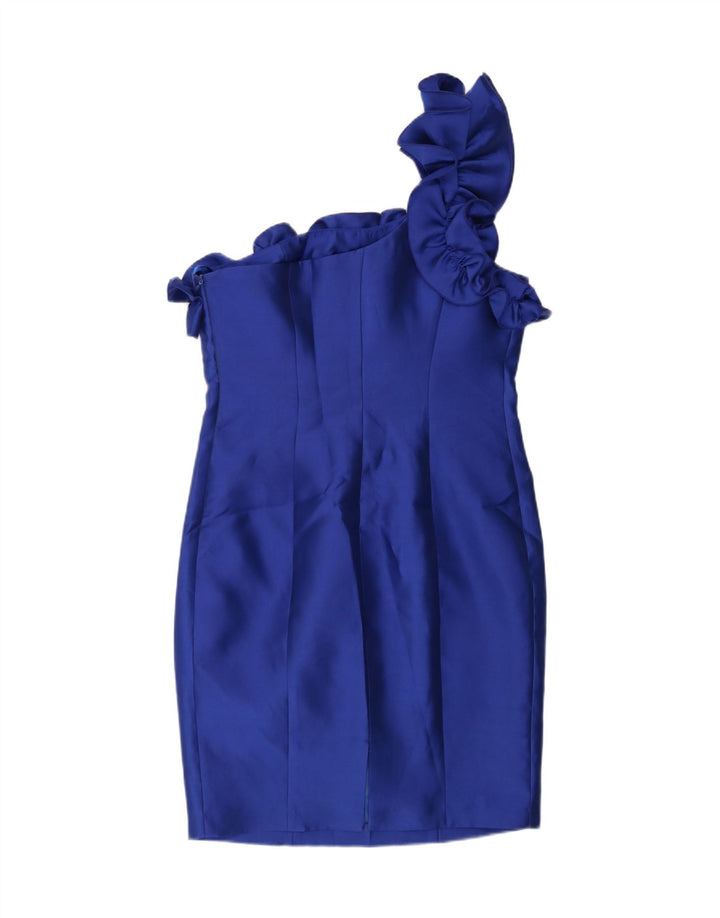 VINTAGE Womens One Shoulder Dress IT 48 XL Blue Polyester