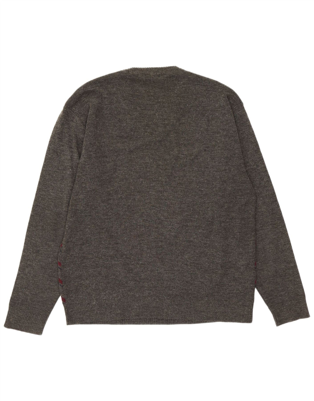 Męski sweter w stylu vintage z dekoltem w szpic, średnio szary, wykonany z tkaniny argyle/diamentowy akryl
