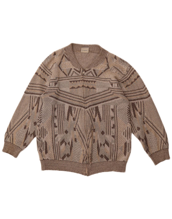 SALVIATO Mens Cardigan Sweater Medium Beige Geometric