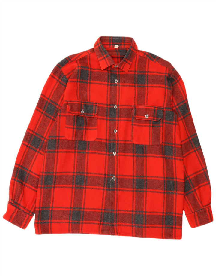 Męska koszula flanelowa w stylu vintage, rozmiar 44 XL, wełniana w czerwoną kratę