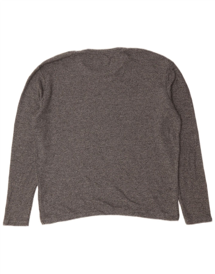 Męski sweter Zara z okrągłym dekoltem, duży, szary, bawełniany
