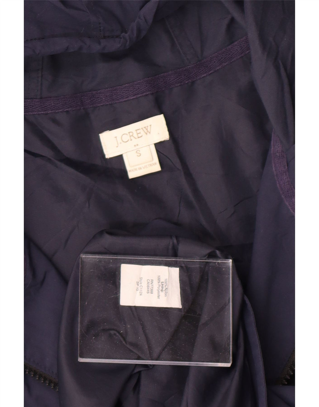 J. CREW Womens Oversized Hooded Rain Jacket UK 10 Small Navy Blue Nylon Vintage J. Crew and Second-Hand J. Crew from Messina Hembry 