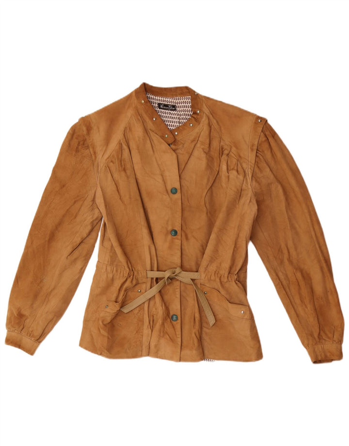 Vintage damska zamszowa kurtka bomber IT 42 średniej beżowej skóry