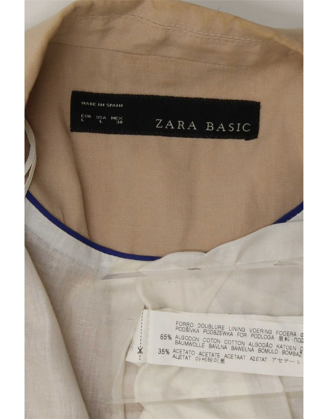 Damska marynarka z odkrytymi rękawami 3/4 Zara UK 14, duża, beżowa, bawełniana