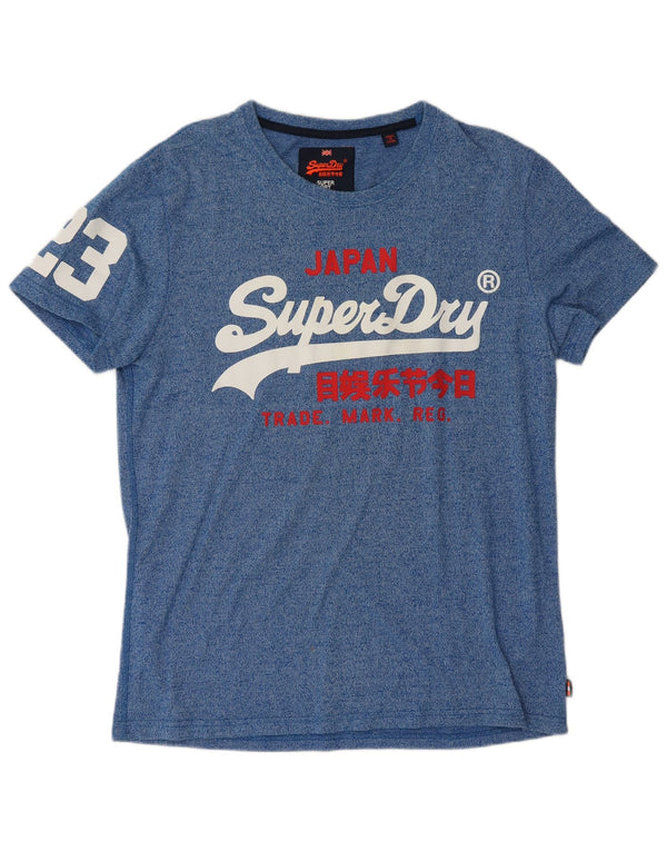 Męski T-shirt z grafiką Superdry, bawełniany top XL w niebieskie plamki