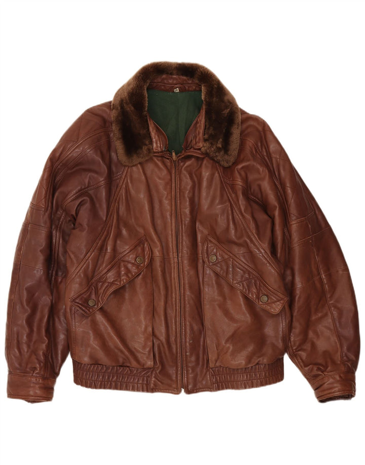Vintage męska kurtka skórzana IT 54 2XL brązowa