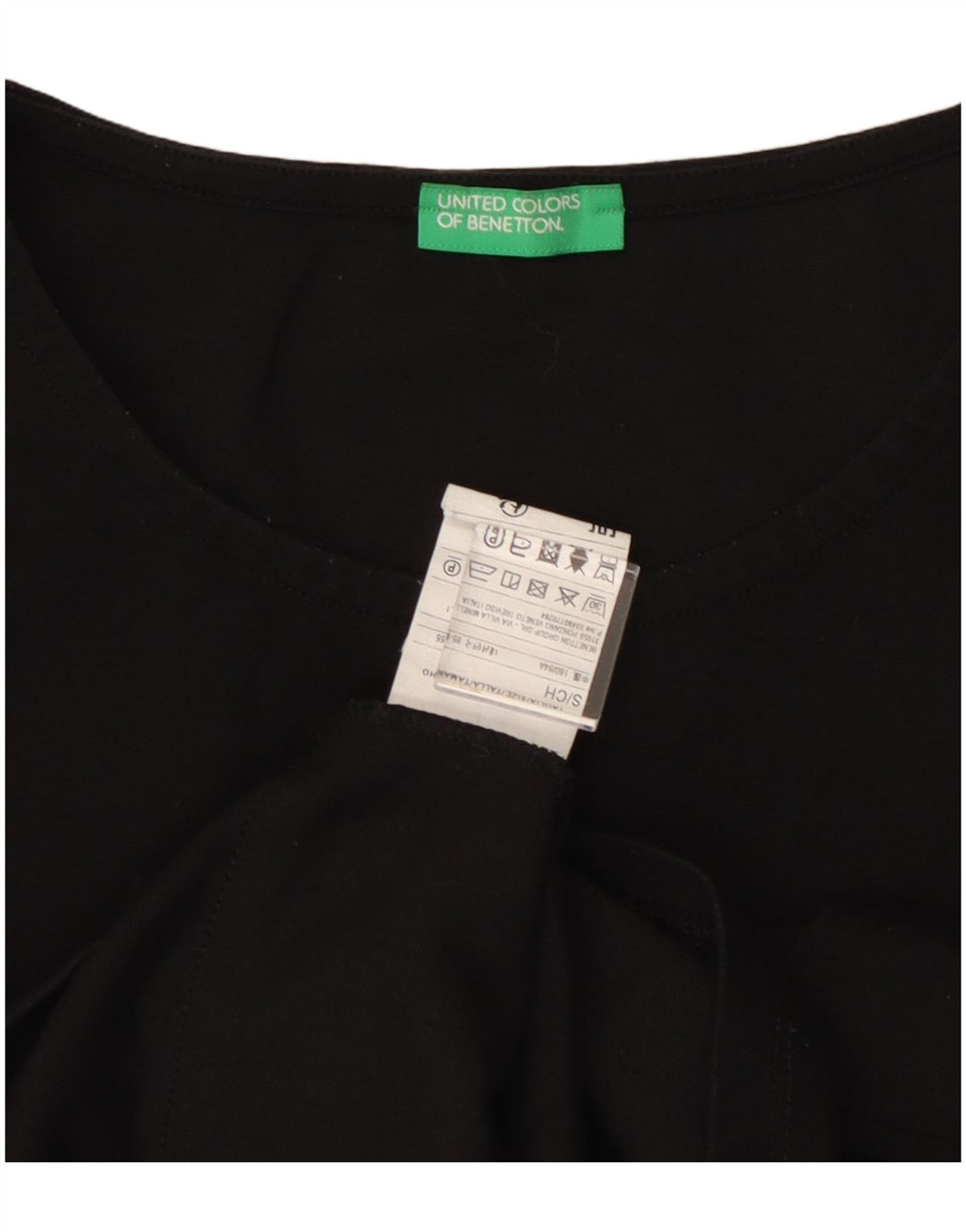 BENETTON Damski top oversize z długim rękawem UK 10, mały, czarny, bawełniany