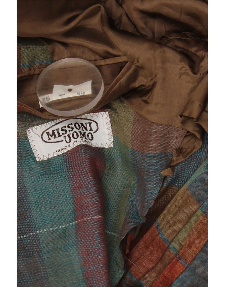 Męska marynarka zapinana na 1 guzik Missoni IT 52 XL, wielokolorowa lniana krata