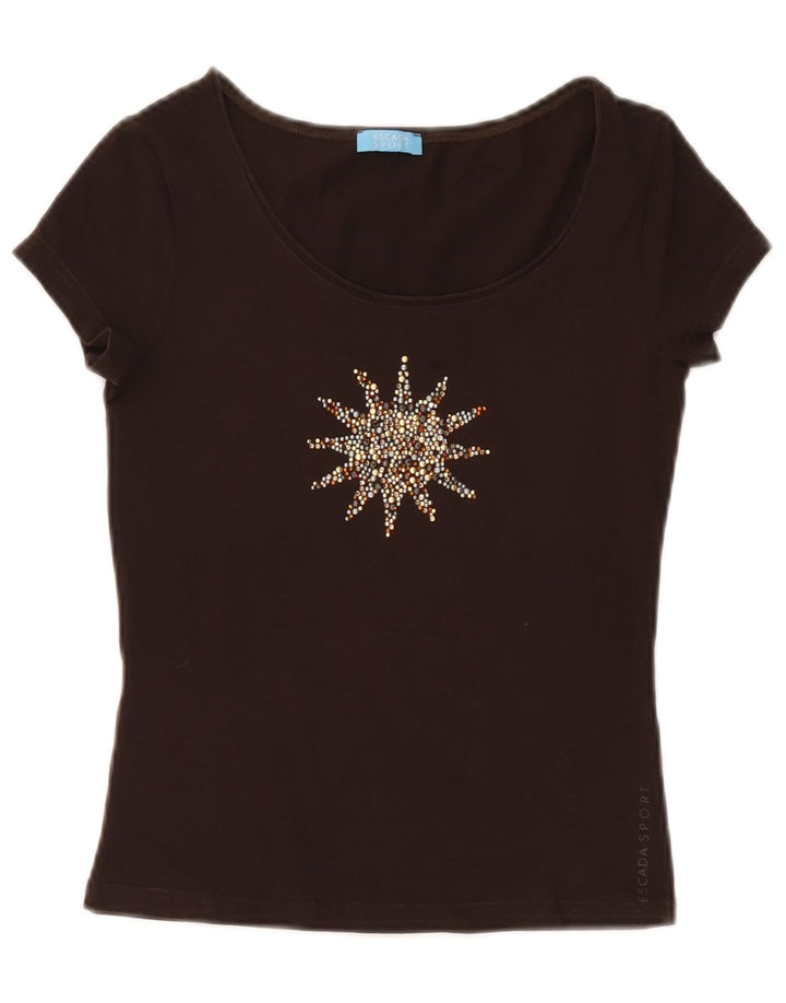 T-shirt damski Escada Crop Graphic Top UK 8 Small Brown
