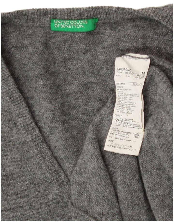 Sweter damski Benetton z dekoltem w kształcie litery V, UK 12, średnioszary, wełniany