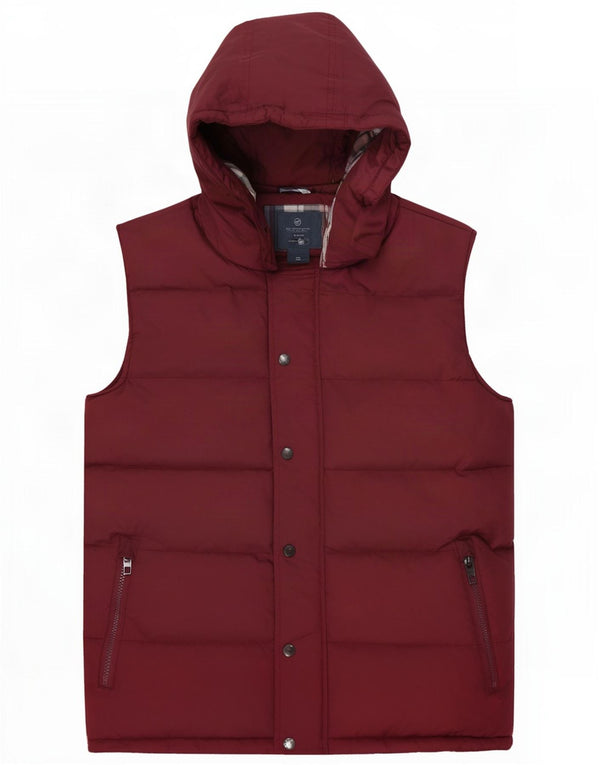 French Connection Mens Hooded Padded Gilet UK 38 Medium Burgundy Polyamide