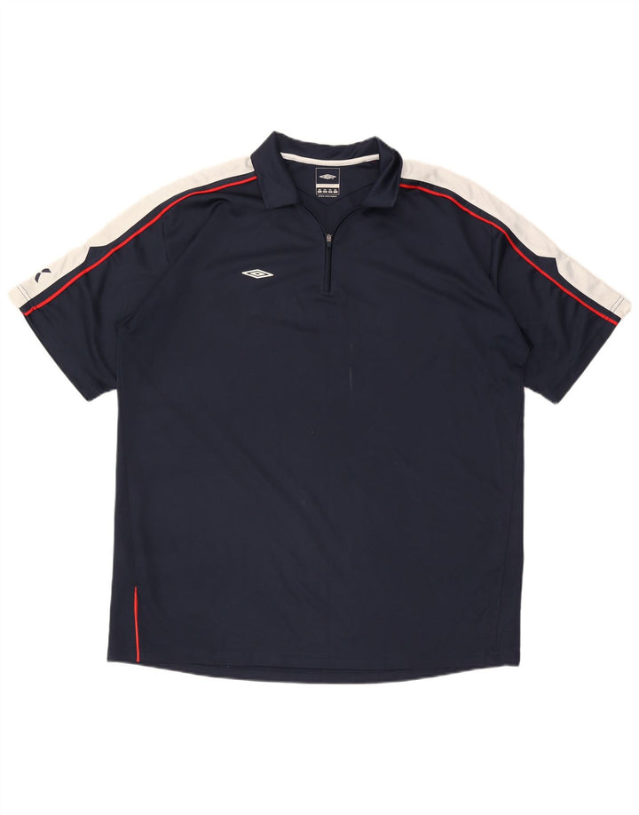 Męska koszulka polo Umbro z zamkiem błyskawicznym 2XL, granatowa, poliester w blokach kolorów