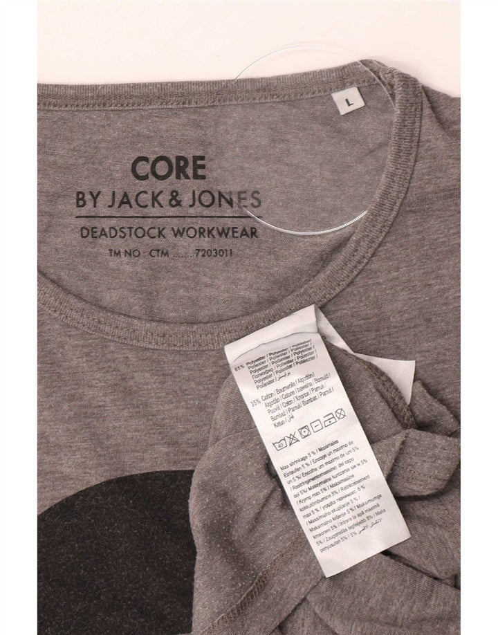 Męski T-shirt z grafiką Jack & Jones Core, duży, szary, poliestrowy