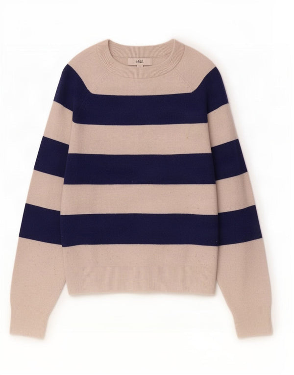 Marks & Spencer Damski sweter z dekoltem w łódkę, UK 10, w małe białe paski