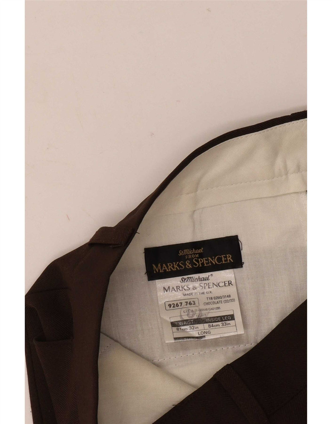 Marks & Spencer Męskie proste spodnie codzienne W32 L26 Brązowy poliester
