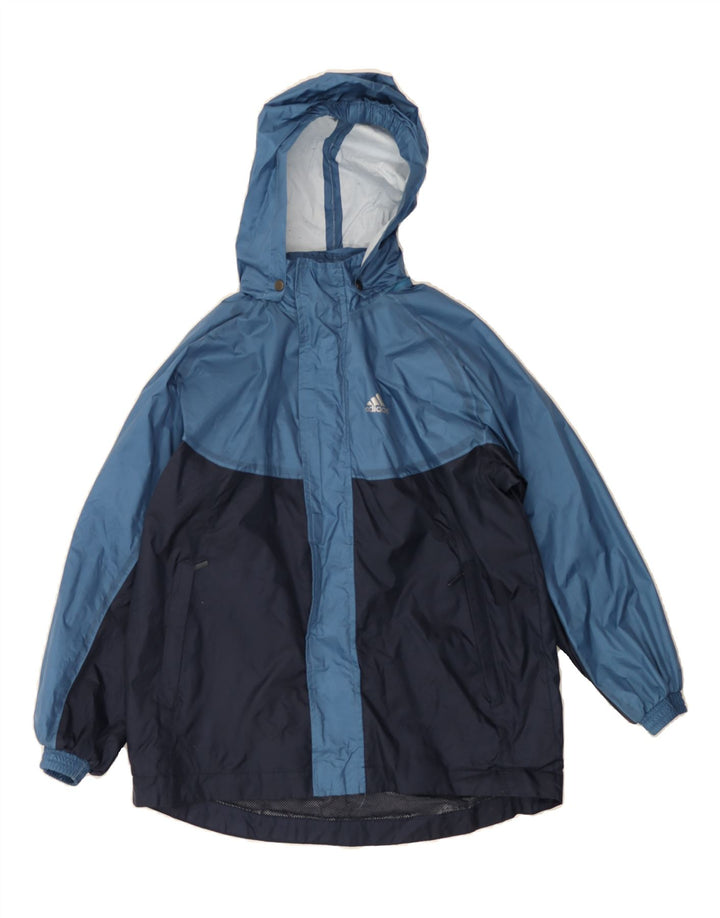 ADIDAS Boys Hooded Rain Jacket 9-10 Years Blue Colourblock Polyester Vintage Adidas and Second-Hand Adidas from Messina Hembry 