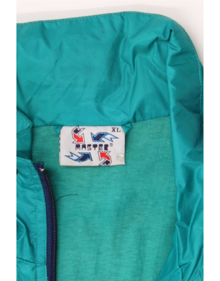 Męska kurtka dresowa z kapturem Master XL, niebieski nylon w blokach kolorów