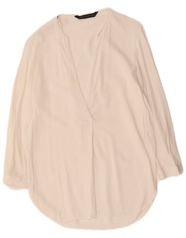 Damska bluzka z rękawem 3/4 ZARA UK 14 Średnia biała wiskoza