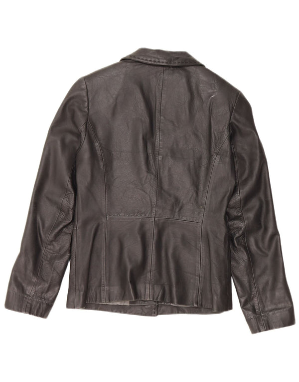 Vintage damska marynarka skórzana zapinana na 1 guzik UK 12, średnia czarna skóra