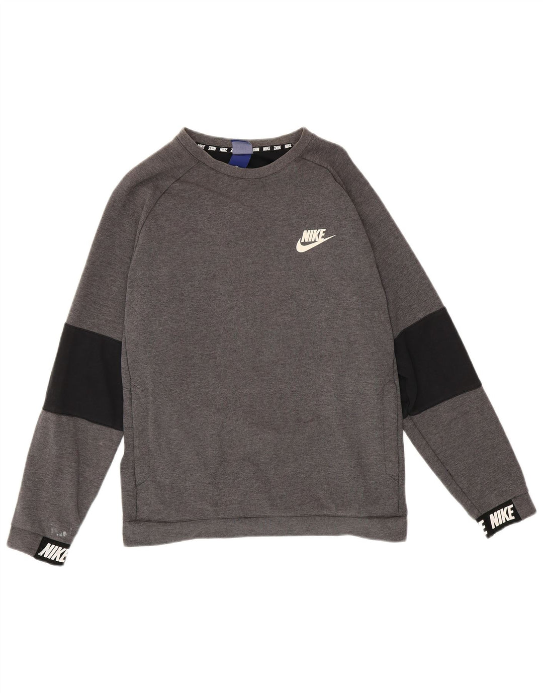 Męski sweter z grafiką Nike, duży, szary, z blokami kolorów