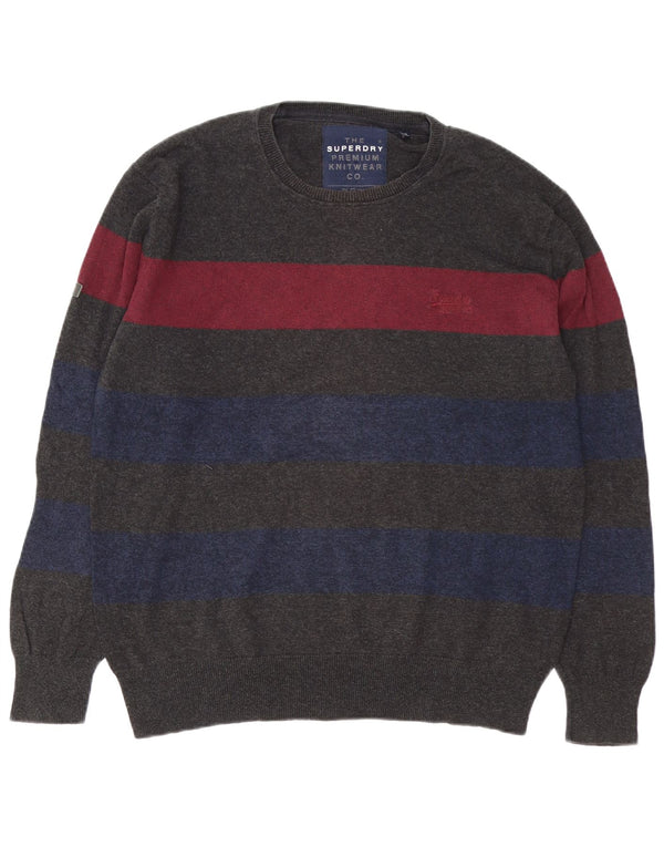 Męski sweter Superdry z okrągłym dekoltem XL, szara, bawełniana w bloki kolorów
